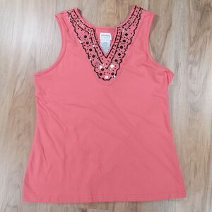 🔺️George Coral Vneck Beaded & Sequined Sleeveless Top Large